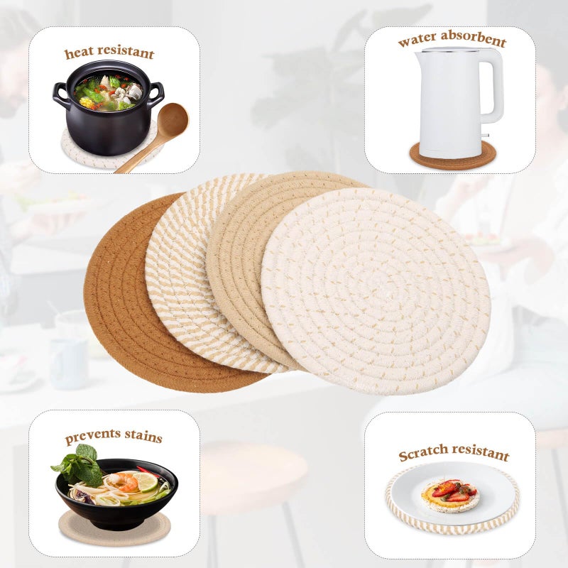 Billbotk 7"" Trivets for Hot Dishes, Hot pots and Pans, 4 Heat Resistant Hot Pads, Pot Holders for Kitchen, Home Essentials for New Home and Farmhouse Decor, Fall Decorations for Home(Brown) - Image 4